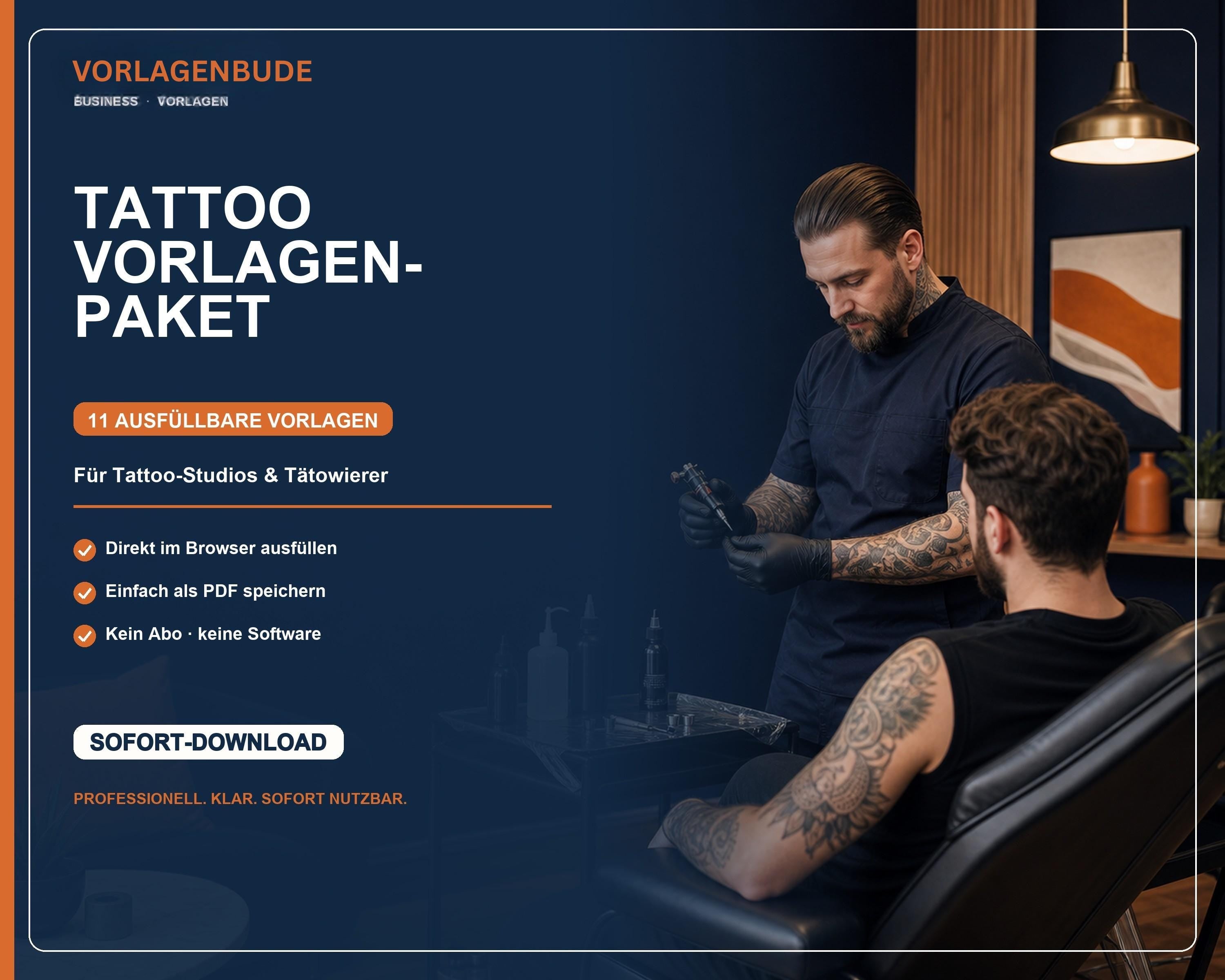 Tattoo Studio Vorlagen Paket | Vertrag, Rechnung, AGB, Impressum | Business in a Box Tattoo Studio | E-Signatur | Starter Kit