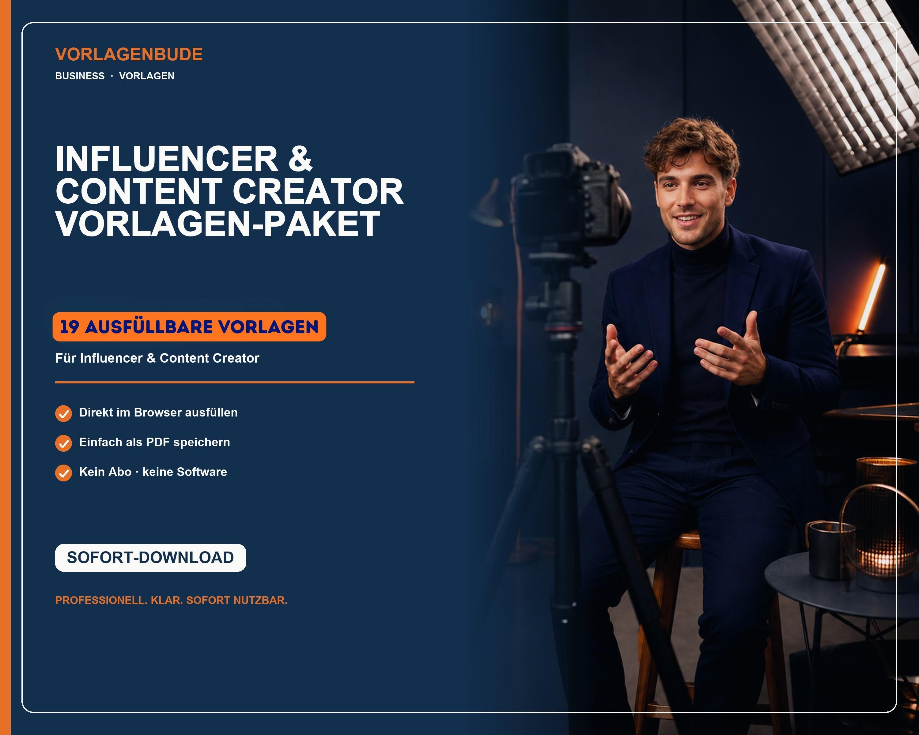 Influencer & Content Creator Vorlagen Paket | Verträge Rechnung, AGB, Impressum, Kassenbuch, Mahnwesen| Business in a Box  | E-Signatur PDF