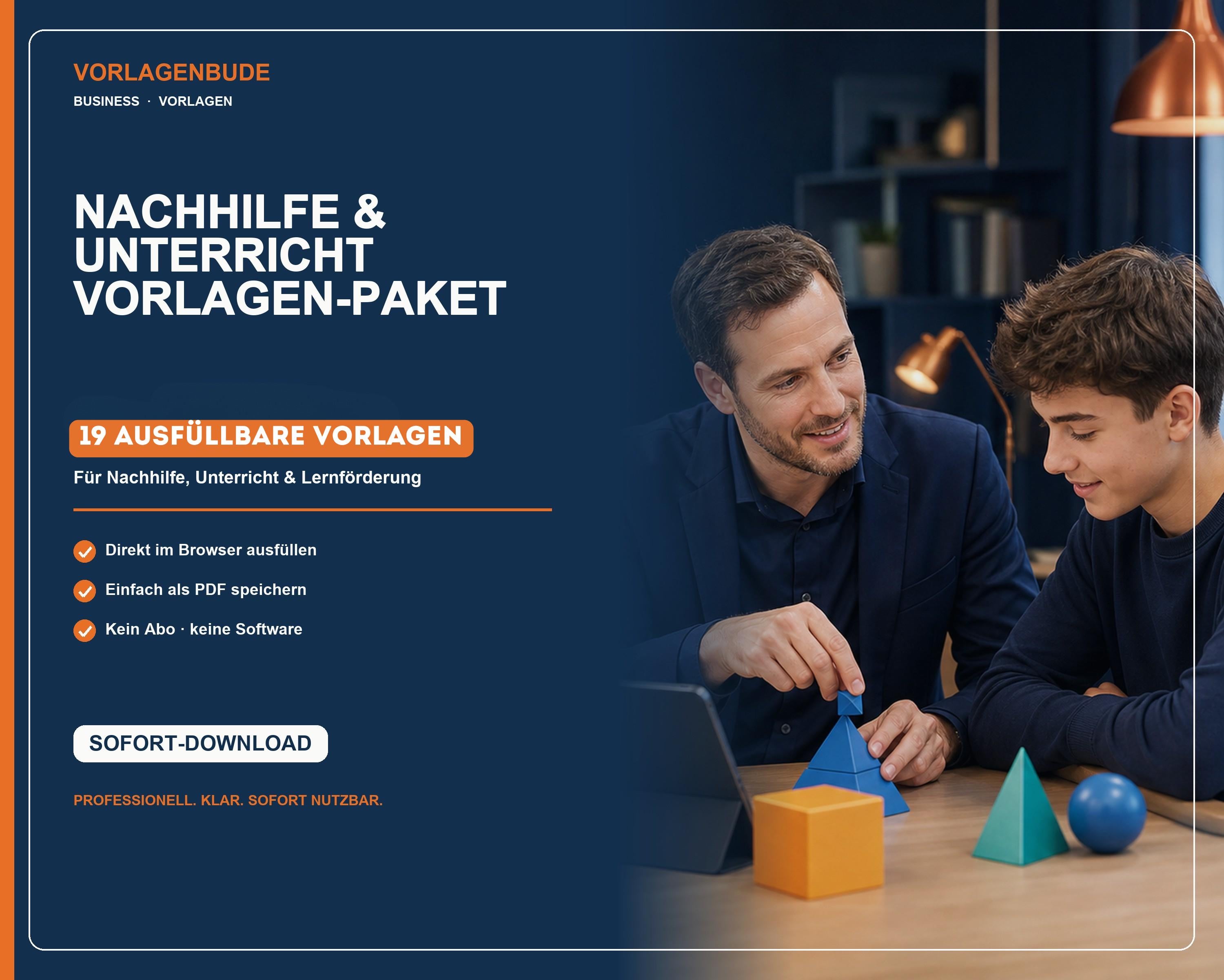 Nachhilfe Unterricht Vorlagen Paket | Vertrag, Rechnung, AGB, Impressum | Business E-Signatur | 19 Vorlagen